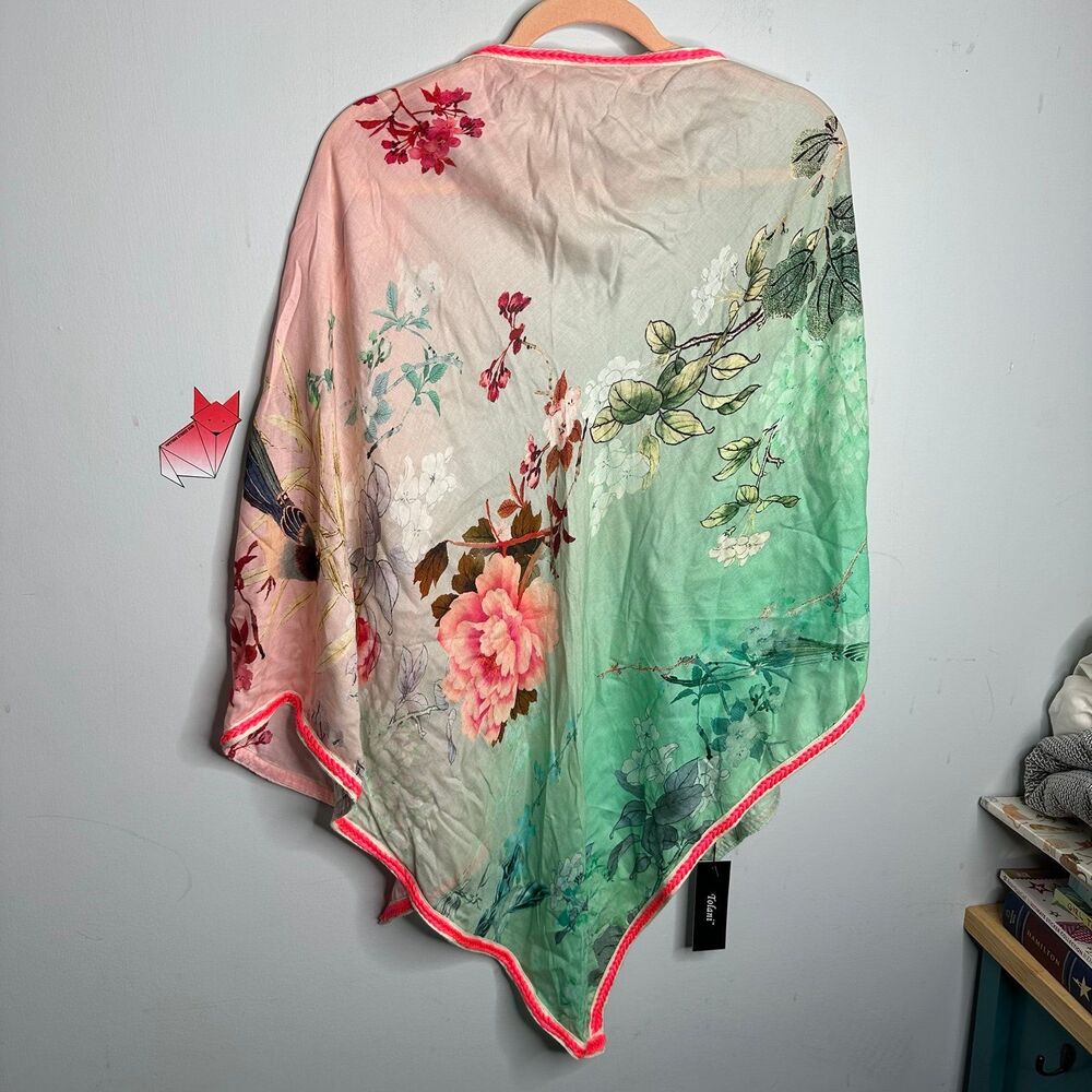 Tolani Batik Green & Pink Bird Floral Shawl One Size NEW NWT 17094